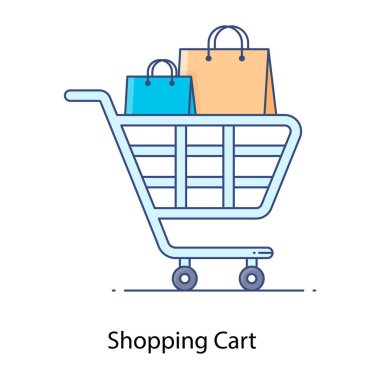 Torba ikonlu alışveriş arabası. vektör illüstrasyonu