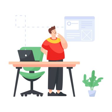 Dizüstü bilgisayarda çalışan adam, vektör çizimi