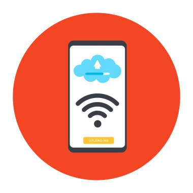 Beyaz arkaplanda kablosuz internet simgesi olan cep telefonu. vektör illüstrasyonu