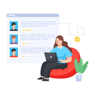 Dizüstü bilgisayarı ve sosyal ağ vektör çizimi olan kadın