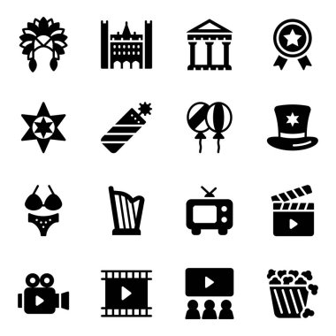 Sinema simgeleri vektör illüstrasyonunu oluşturur. Basit biçim arkaplanda izole