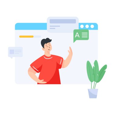 Konuşma kabarcığı vektör çizimi olan genç adam