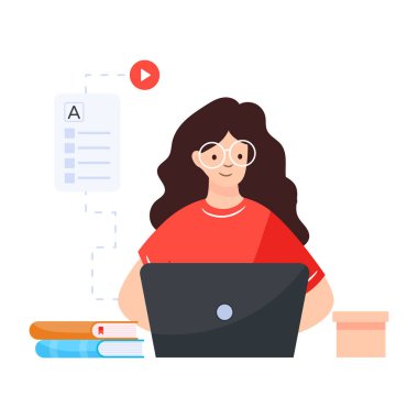 Dizüstü bilgisayar vektör çizimi olan kadın