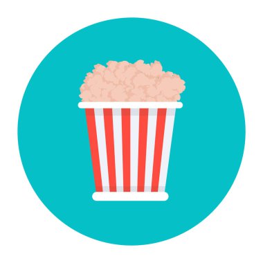 Patlamış mısır kovası ikonu. Beyaz arkaplanda izole edilmiş web tasarımı için sinema film vektör simgelerinin basit bir gösterimi