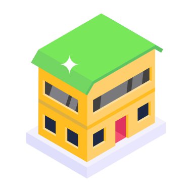 Ev binası ikonu. Beyaz arkaplanda izole edilmiş web tasarımı için şehir sokak vektör simgelerinin izometriği