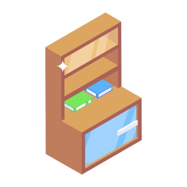 İzometrik mobilya ikonu. Web için çekmece vektör simgelerinin düz çizimi