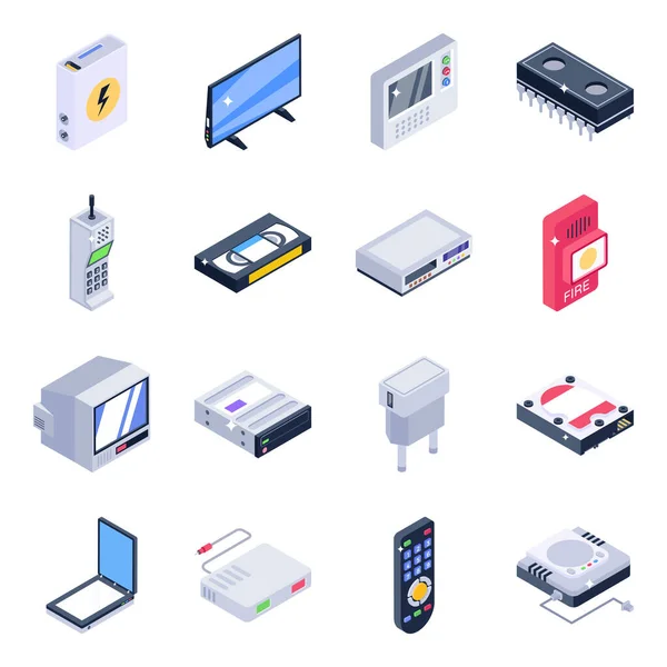 Conjunto Iconos Isométricos Ilustración Dibujos Animados Del Icono Del Vector — Vector de stock