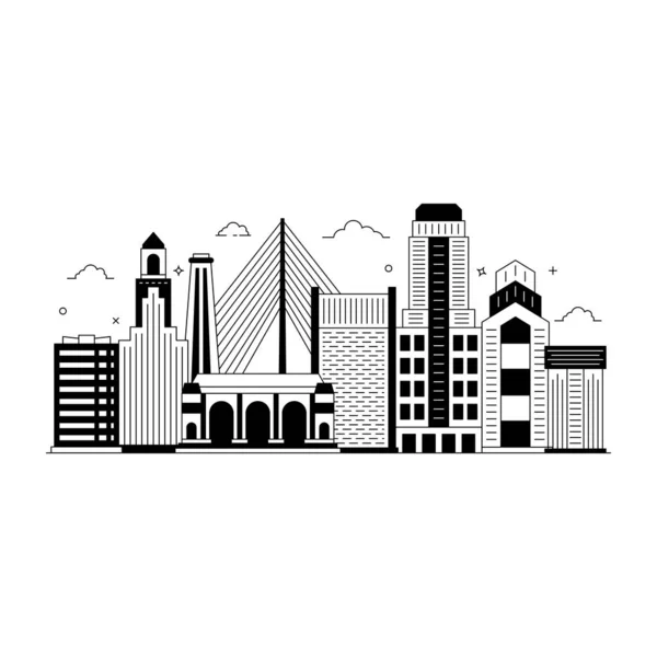 Horizonte Ciudad Con Rascacielos Edificios Vector Ilustración Diseño Gráfico — Vector de stock