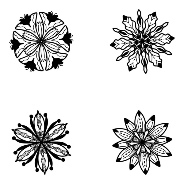 Siyah Beyaz Çiçek Desenleri — Stok Vektör