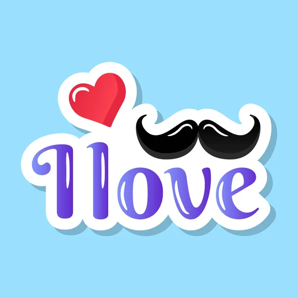 Ich Liebe Schriftzug Mit Schnurrbart Web Ikone Einfaches Design — Stockvektor