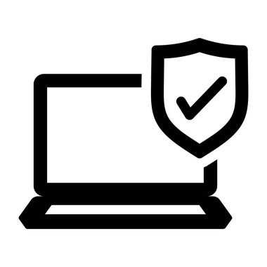 Kalkanlı ve kilit ikonlu bir laptop. vektör illüstrasyonu