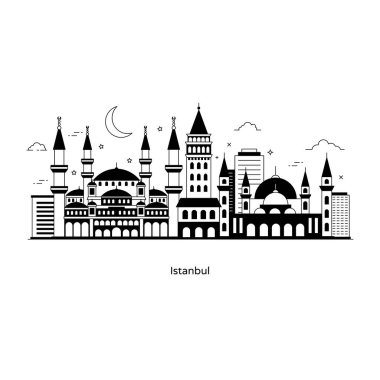 İstanbul 'un ünlü simgelerinin vektör illüstrasyonu