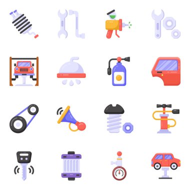 araba servisi düz vektör simgesi ayarlandı