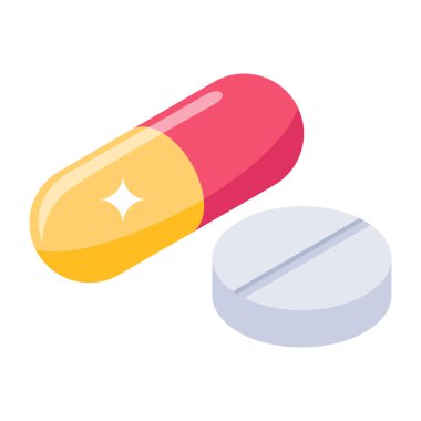 Haplar ve kapsüller ikonu. Beyaz arkaplanda izole edilmiş web tasarımı için hap kapsülü vektör simgelerinin izometriği