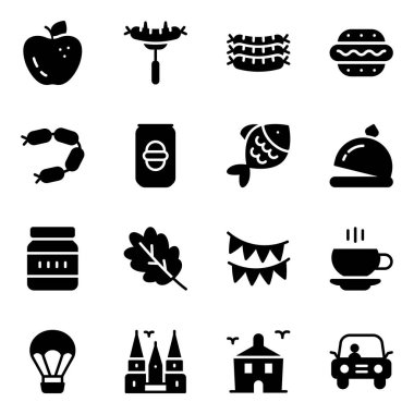 Yiyecek ve içecek ikonunun vektör çizimi. İnternet için kafe ve kutlama sembolü seti.