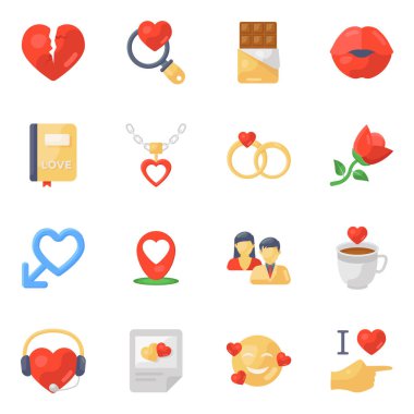 Sevgililer günü simgeleri ayarlandı. Web için basit bir romantik vektör sembolü biçimi. beyaz üzerine izole