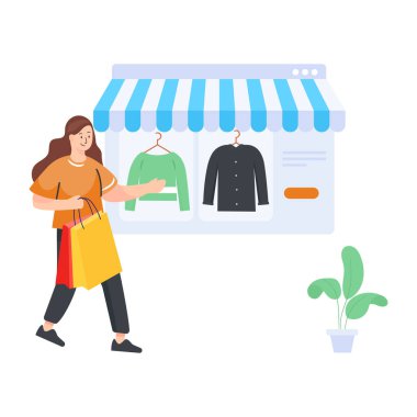 Mağazadaki bir kadının vektör çizimi