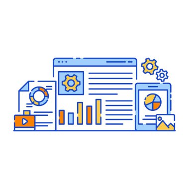 düz tasarım konsepti, seo ve pazarlama simgesinin vektör illüstrasyonu