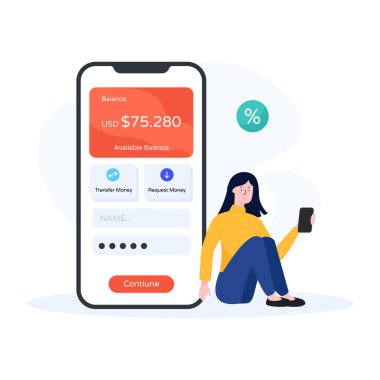 İnternetten alışveriş. Akıllı telefonlu bir kadın. vektör illüstrasyonu