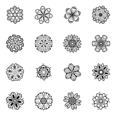 Siyah ve beyaz çiçek desenleri. vektör illüstrasyonu