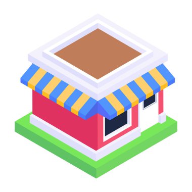 izometrik pazar binası ön cephe vektör illüstrasyonu