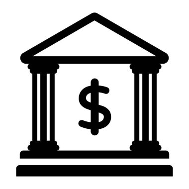 Banka binası ikonu. Web için dolar vektör simgelerinin özet çizimi