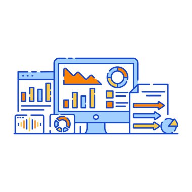 düz tasarım konsepti, seo ve pazarlama simgesinin vektör illüstrasyonu