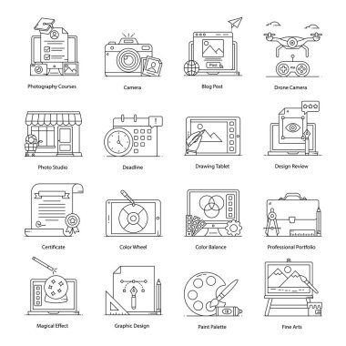 Beyaz arkaplanda modern düz vektör simgeleri kümesi 