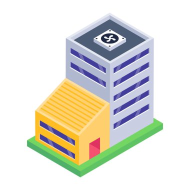 İzometrik şehir binası ikonu. vektör illüstrasyonu