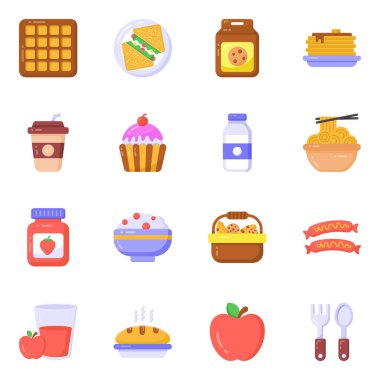 Yiyecek ve içecekler bilinen bir ölçüdür. Beyaz arkaplanda izole edilmiş web için 36 kahvaltı vektör sembolü biçimi