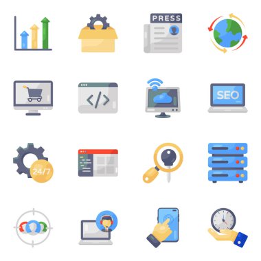 Simgelerin düz tasarım konsepti, vektör illüstrasyonu