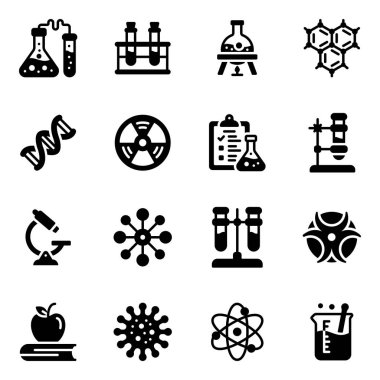 Bilim ve teknoloji ikonları ayarlandı. vektör illüstrasyonu