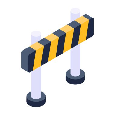 Beyaz arkaplanda izole edilmiş web tasarımı için inşaat bariyeri vektör simgelerinin izometriği