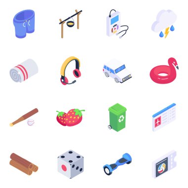 Kumarhane ve oyun ikonları hazır. Web için 9 oyun vektör simgesinin izometrik çizimi