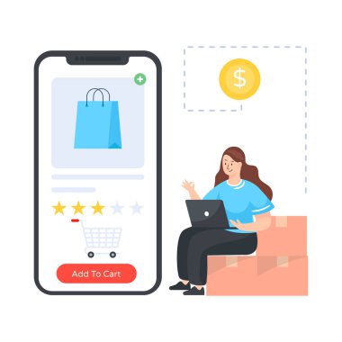 Dizüstü bilgisayarlı online alışveriş kavramı, vektör illüstrasyonu