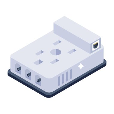 Fabrika binasının, bilgisayar ve teknoloji ekipmanlarının izometrik 3D görüntülemesi. Münferit çizim. vektör grafiği