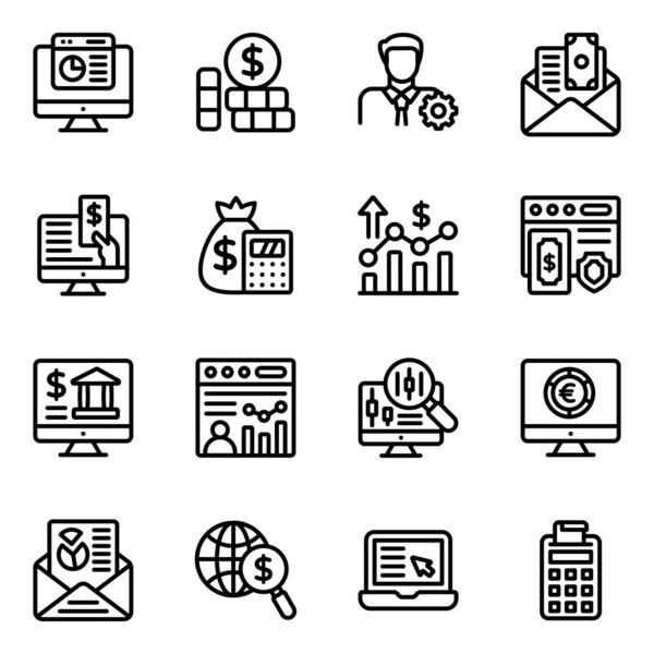 business and finance line icons set. outline pack of 16 creative vector icon for web design