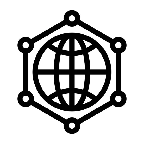 Icône Ligne Vectorielle Réseau Mondial — Image vectorielle