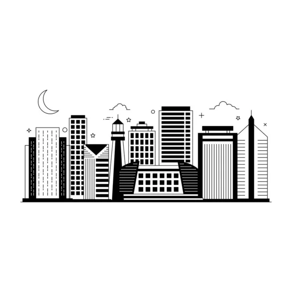 Város Felhőkarcolók Épületek Vektor Illusztráció Grafika Tervezés — Stock Vector