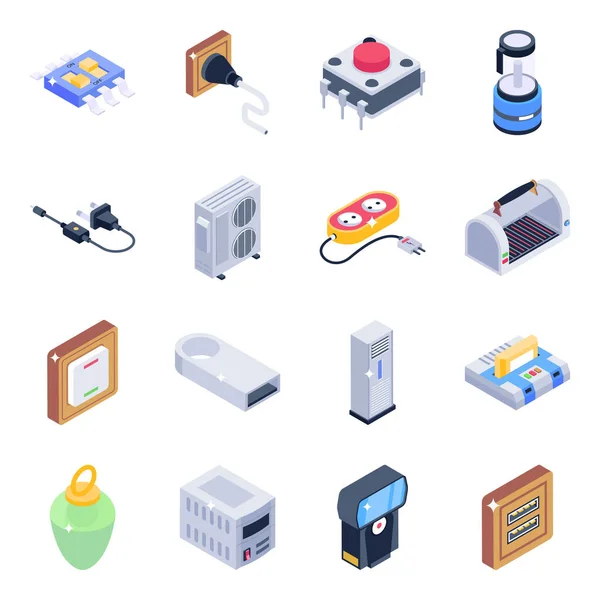 Conjunto Iconos Isométricos Ilustración Dibujos Animados Icono Vector Vídeo Para — Vector de stock