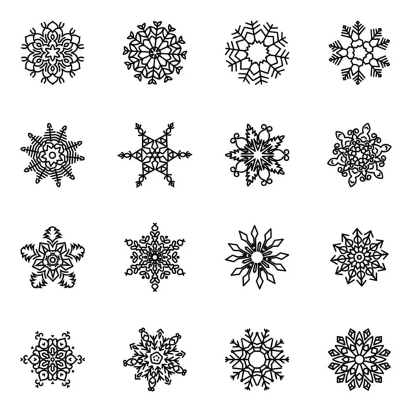 Набор Черно Белых Снежинок Заднем Плане Векторная Иллюстрация — стоковый вектор