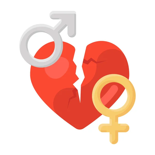 Symbole Genre Masculin Féminin Avec Coeur Ombre Sur Fond Blanc — Image vectorielle