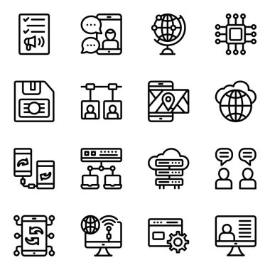 Sosyal ağ çizgisi simgeleri ayarlandı. vektör illüstrasyonu