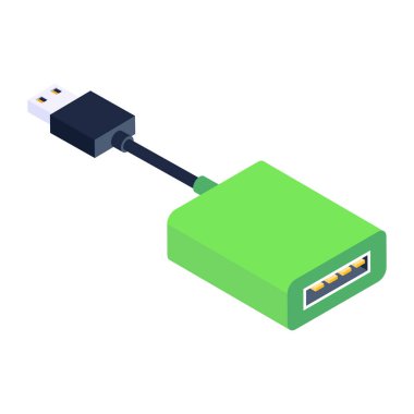 USB kablo ikonu. Beyaz arkaplanda izole edilmiş web tasarımı için bilgisayar donanım vektör simgelerinin izometriği