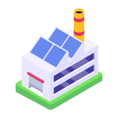 Fabrika binası ikonu. Beyaz arkaplanda izole edilmiş web tasarımı için endüstriyel sanayi vektör simgelerinin izometriği