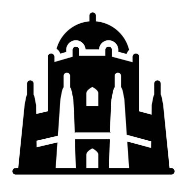 Beyaz arka planda izole edilmiş siyah bir kilise ikonu. seyahat sembolü çizimi.