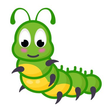 Şirin yeşil tırtıl, vektör çizimi.