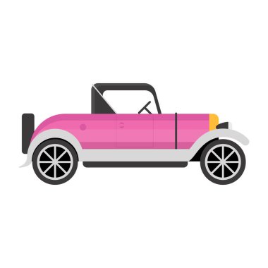 Araba ikonu. Beyaz arkaplanda izole edilmiş retro vintage vektör arabasının düz çizimi