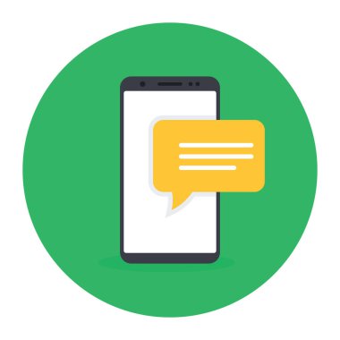 Konuşma balonu ikonlu akıllı telefon. düz tasarım biçimi.