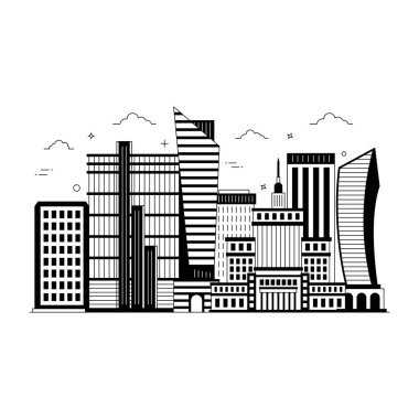 Gökdelenleri ve binaları olan şehir silueti. vektör illüstrasyonu
